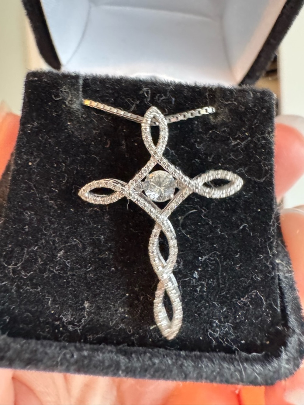 Sterling Silver Sapphire and Lab Diamond Cross Pendant Necklace